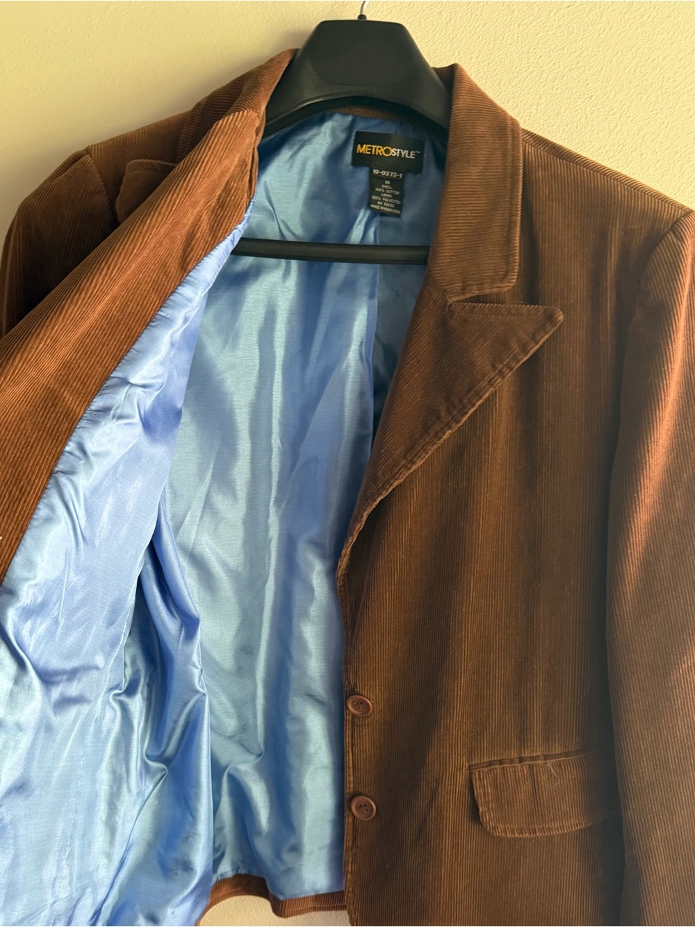 Metrostyle Brown Corduroy Jacket with Blue Lining - Picture 3 of 7